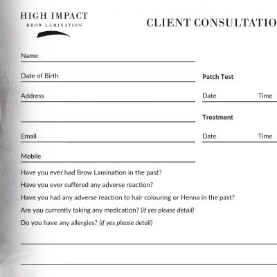 Brow Lamination Record Cards